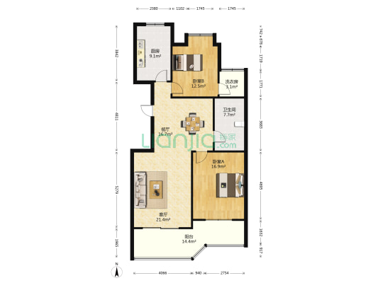 怡和雅苑 2室2厅1卫 120平方