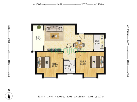 福禄园 2室1厅1卫 72平方