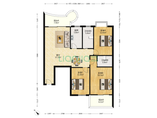 学府世家 3室1厅2卫 123平方