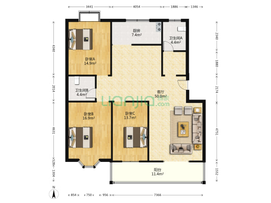 麓秀佳苑 3室1厅2卫 144平方