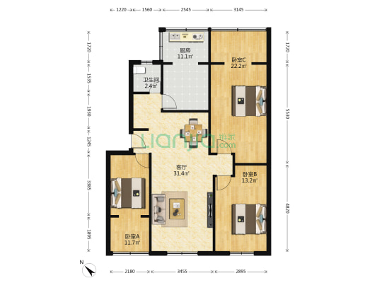 蜀汉路253号 3室1厅1卫 104平方