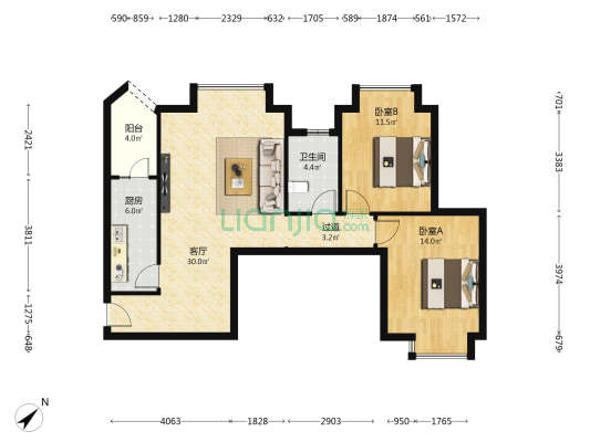 锦华雅居 2室1厅1卫 94平方