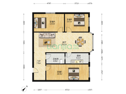 石笋街79号 3室1厅1卫 109平方