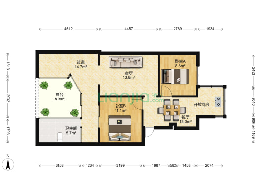 渤海路线标厂宿舍 2室2厅1卫 50平方