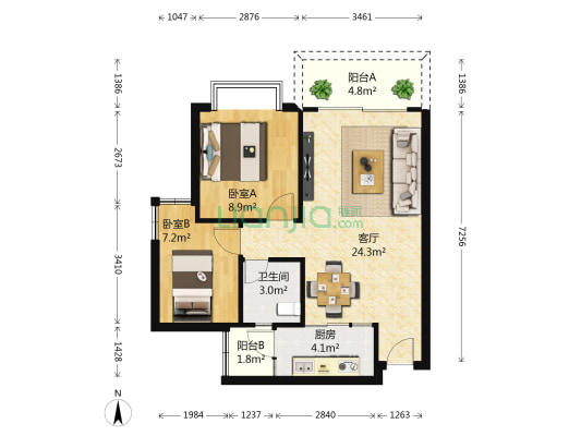 荔园阁二期 2室1厅1卫 67平方