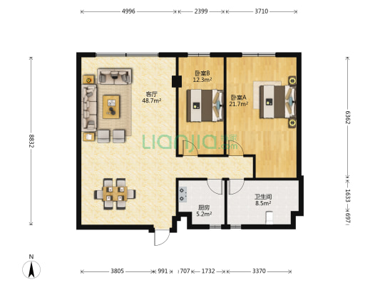 蜀盛大厦 2室1厅1卫 128平方