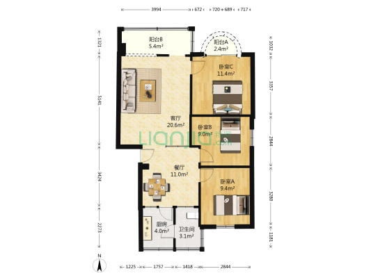 成功楼 3室2厅1卫 95平方