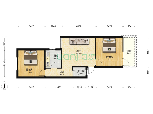朝阳洞路49号 2室1厅1卫 70平方