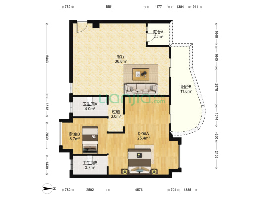 天明海怡湾 2室1厅2卫 113平方