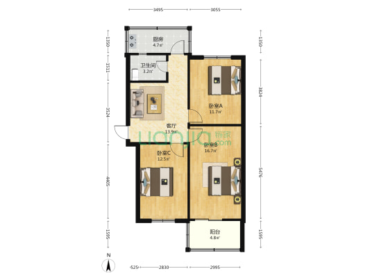 华冶南苑 3室1厅1卫 70平方