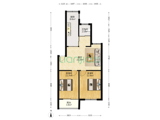 翡翠城市花园 2室1厅1卫 75平方