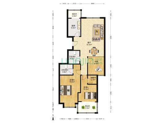 东新园雪峰苑 3室1厅2卫 123平方