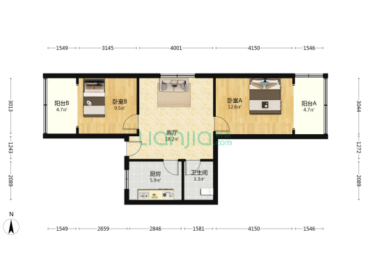 东苑雅居 2室1厅1卫 75平方