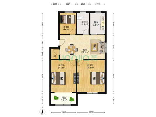 新华西路10-26号 3室1厅1卫 90平方