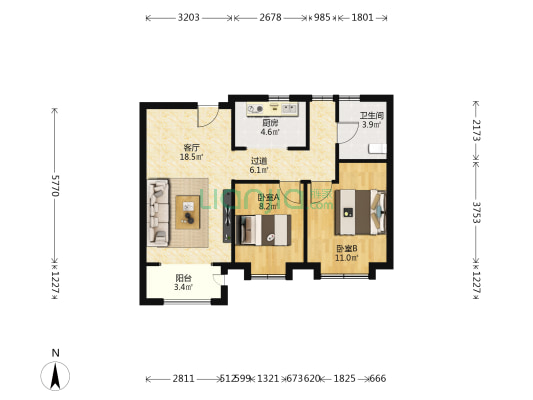 招商公园1872 2室1厅1卫 86平方