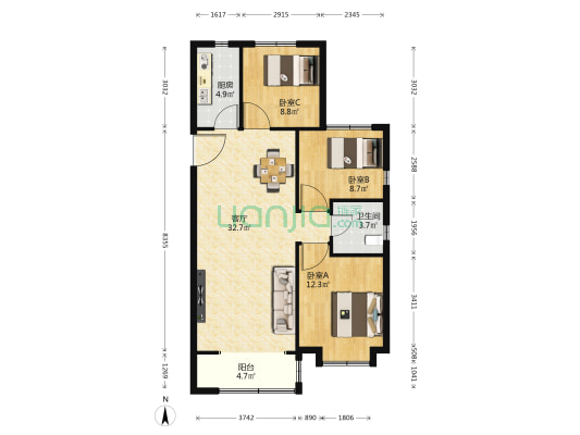 金盛悦府 3室1厅1卫 110平方