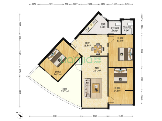 一人巷21号 3室2厅2卫 110平方