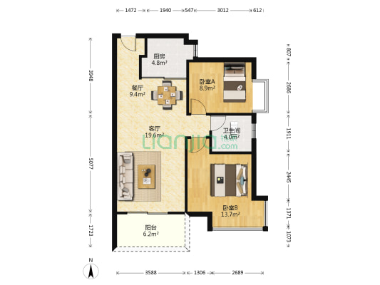 水墨林溪雅苑 2室2厅1卫 79平方