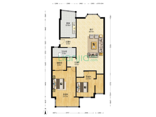 时代大厦 2室1厅1卫 129平方