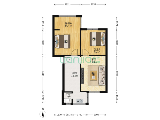 双林南支路20号 2室1厅1卫 58平方