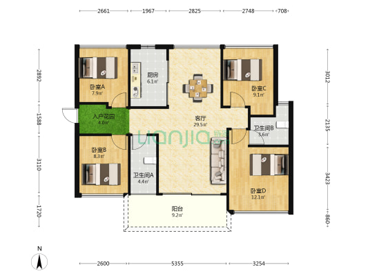 智祥名苑 4室1厅2卫 106平方