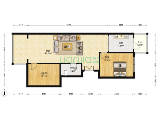 中山名苑 1室1厅1卫 123平方