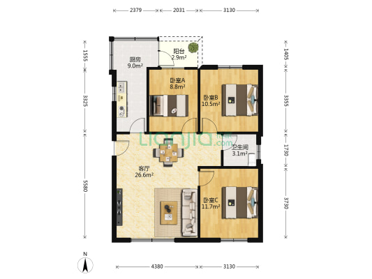 湖滨小区 3室1厅1卫 83平方