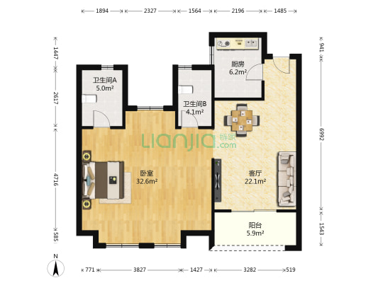 佳源巴黎都市(四期) 1室1厅2卫 95平方