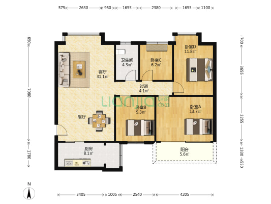 怡轩商住楼 4室1厅1卫 110平方