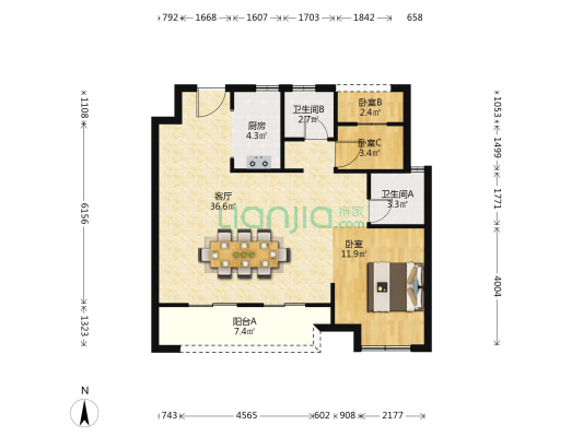 保亿阳光城丽光城 3室1厅2卫 86平方