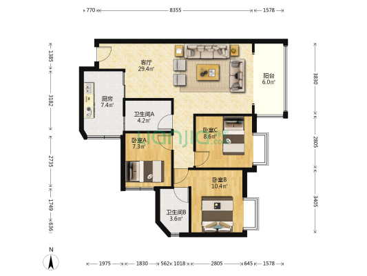 温泉御景一期 3室1厅2卫 93平方