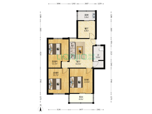 凤阳二村 3室2厅1卫 85平方