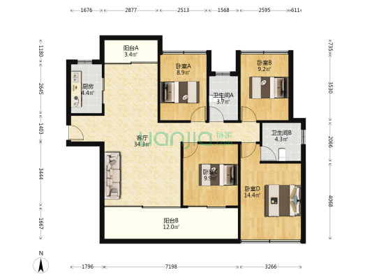 远天世纪城 4室1厅2卫 131平方