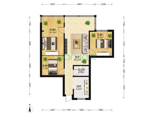 文庙东巷8号 3室1厅1卫 76平方