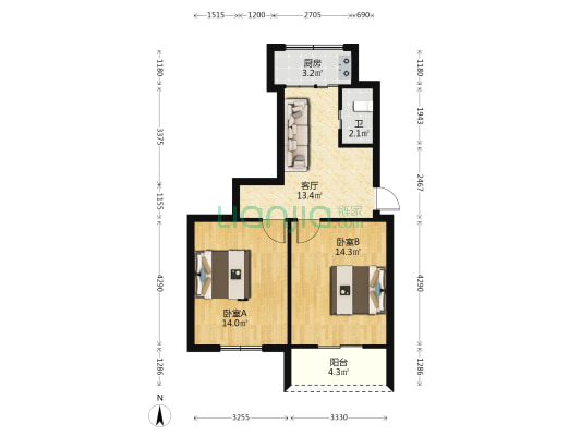 外轮理货宿舍 2室1厅1卫 60平方