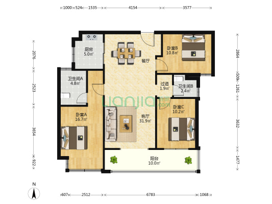 绿地巫家坝壹号 3室1厅2卫 118平方