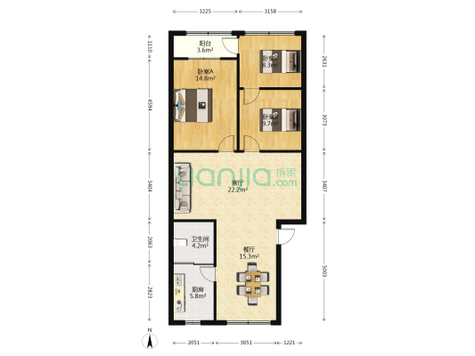 中山路 3室2厅1卫 94平方