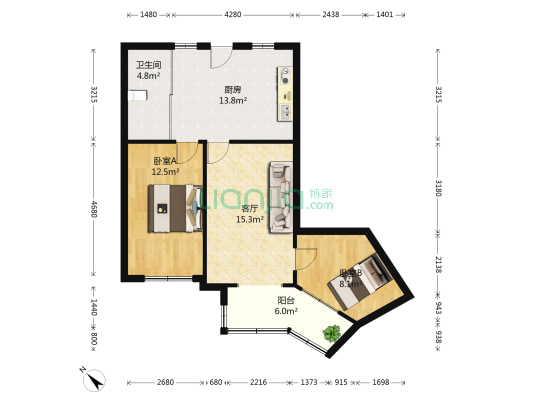 量具高层 2室1厅1卫 74平方