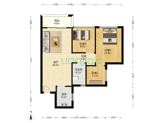 利德悦府 3室1厅1卫 82平方