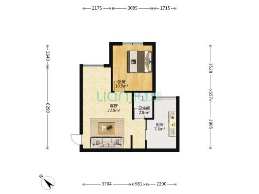 巴国锦苑 1室1厅1卫 54平方