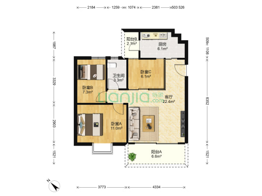 滨江名苑一期 3室1厅1卫 73平方