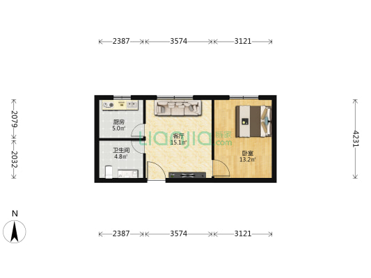 磊阳天府 1室1厅1卫 54平方