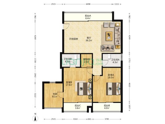 中信太湖城浩阁 3室1厅2卫 131平方