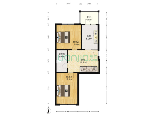 拉林新村 2室1厅1卫 80平方