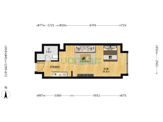 恒大御景半岛3号公寓 1室0厅1卫 58平方