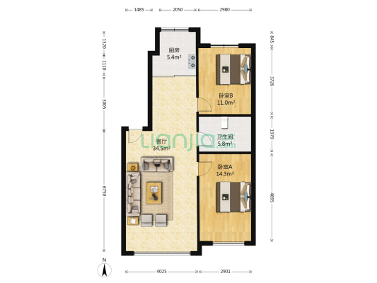 锦绣花园(船营区) 2室1厅1卫 88平方