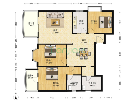 芳草地 3室2厅2卫 129平方