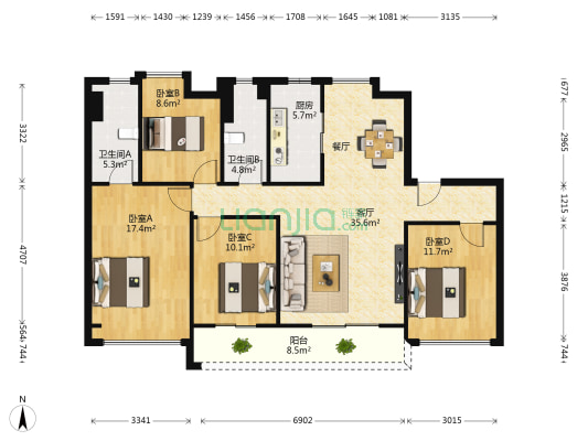 碧桂园珺悦府 4室1厅2卫 143平方
