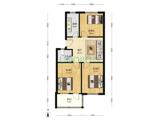 新马小区 3室1厅1卫 72平方