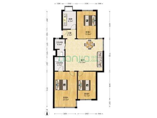 惠东花园 3室1厅2卫 114平方